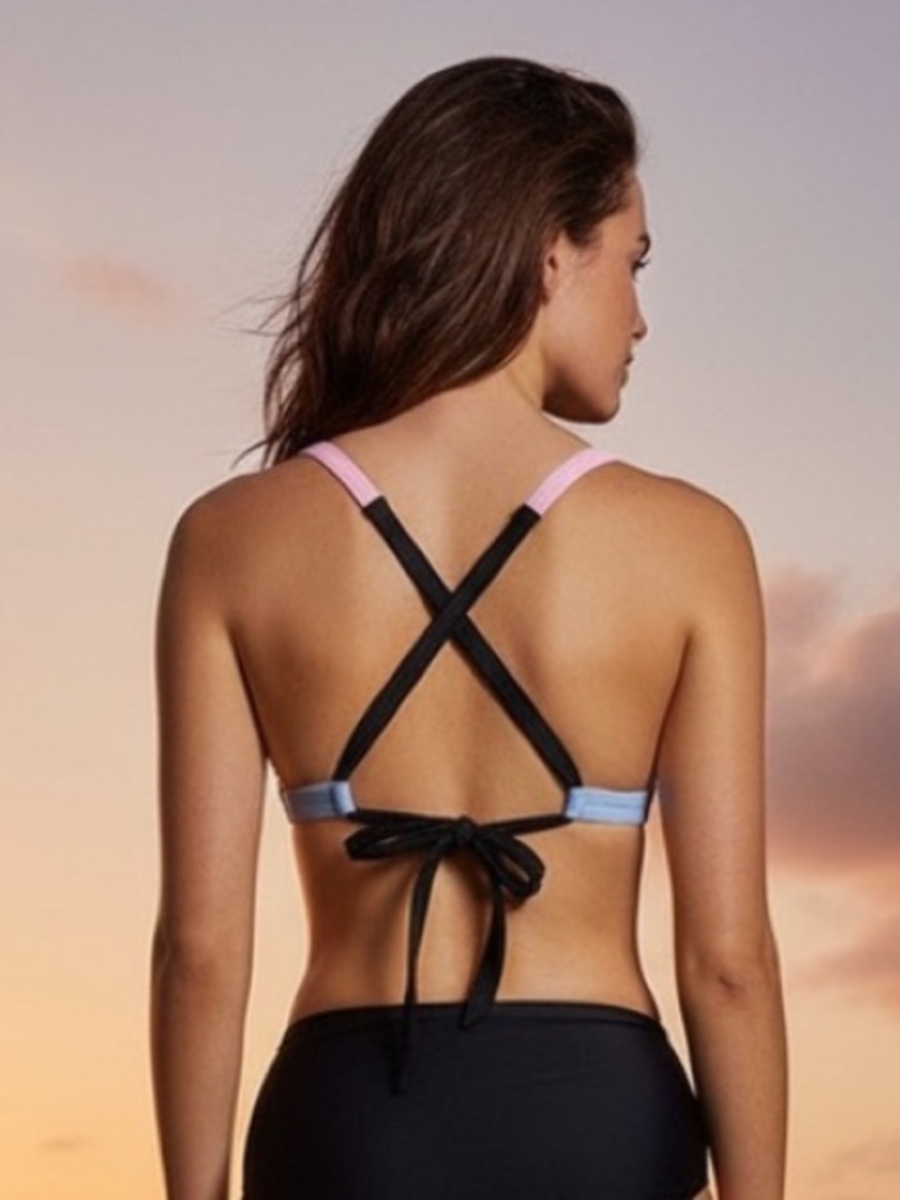 Salt + Cove Juniors' X-Back Triangle Bikini Swim Top Size Large Colorblock